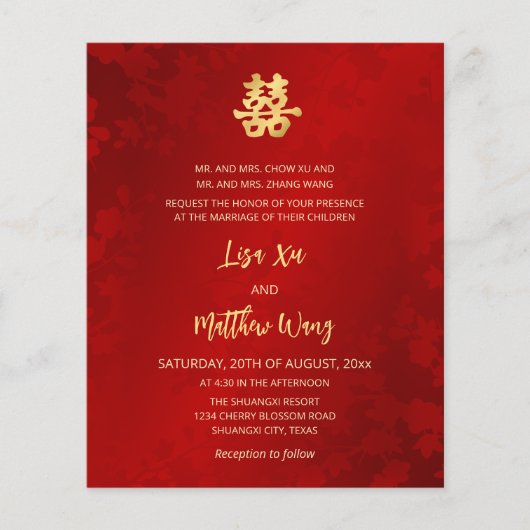 BUDGET Tweetalige rood goud Chinese bruiloft (Voorkant)