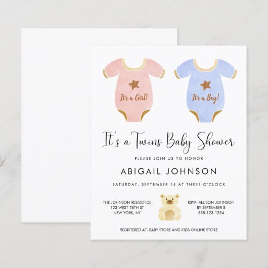 Budget Twin Girl Boy Baby shower (Voorkant / Achterkant)