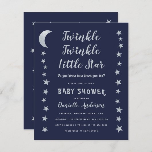 Budget Twinkle Little Star Baby shower Invitation (Voorkant / Achterkant)