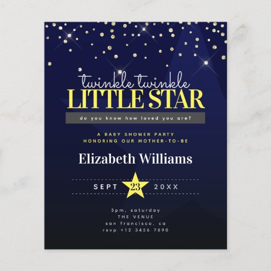 Budget Twinkle Little Star Baby shower Invitation Flyer (Voorkant)