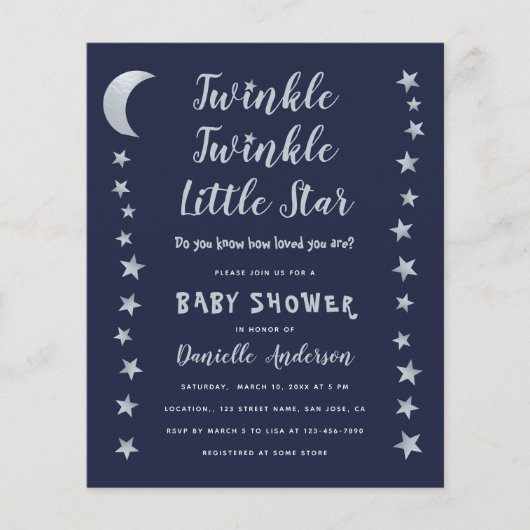 Budget Twinkle Little Star Baby Shower Uitnodiging (Voorkant)