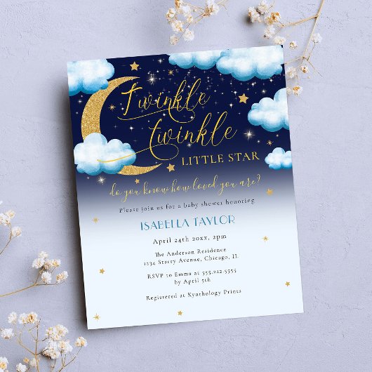 Budget Twinkle Little Star Blue Boy Baby shower Flyer