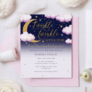 Budget Twinkle Little Star Roze Meisje Baby shower Flyer