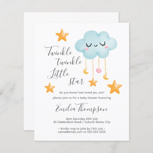 Budget Twinkle Twinkle Little Star Baby shower (Voorkant / Achterkant)