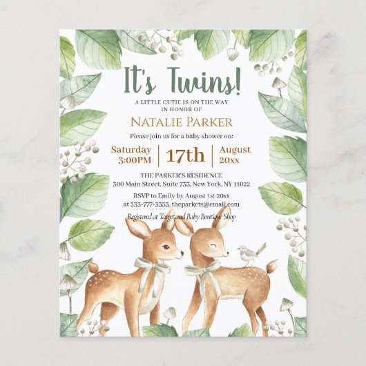 Budget Twins Forest Woodland Floral Baby shower (Voorkant)