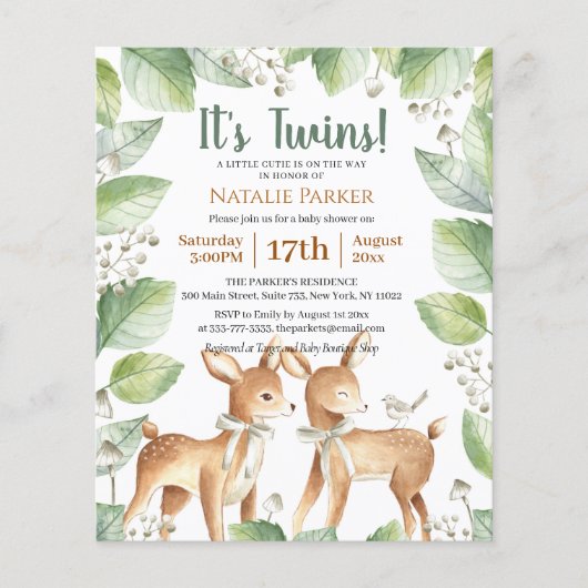 Budget Twins Forest Woodland Floral Baby shower Flyer (Voorkant)