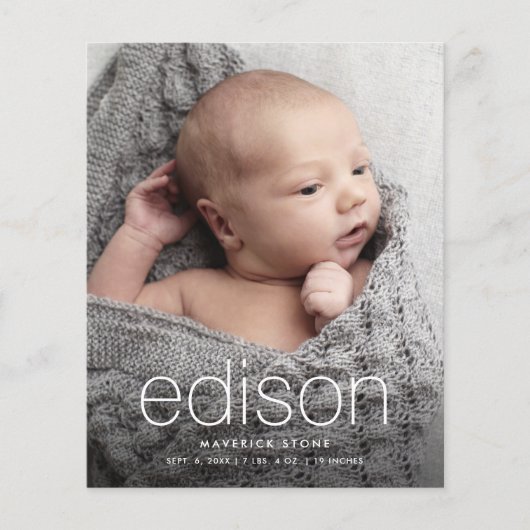 Budget Type Baby Foto Geboorteaankondiging (Voorkant)