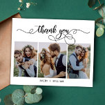 Budget Typografie 3 Foto Bruiloft Dank u Kaart<br><div class="desc">Budget, Elegant, Kalligrafie Script (3) Fotocollage Bruiloft Dank u gepersonaliseerde betaalbare low budget THIN kaart. Stijlvolle bruiloft dank u kaart sjabloon met (3) drie foto op de voorkant en (1) een foto op de achterkant. ***LET OP! *** BUDGET PAPER/FLYER IS DUN. *** UPGRADE HET PAPIER VOOR EEN DIKKER PAPIER. ***...</div>