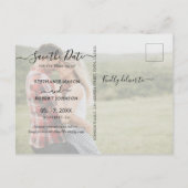 Budget Typografie 3 Fotocollage De datum opslaan Aankondigingskaart (Achterkant)