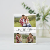 Budget Typografie 3 Fotocollage De datum opslaan Aankondigingskaart (Staand voorkant)