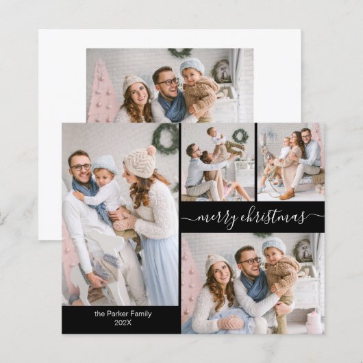 Budget Typografie 5 Fotocollage Kerst Kaarten (Voorkant / Achterkant)