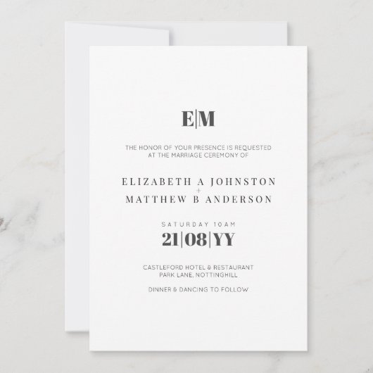 Budget Typografie Black White Wedding nodigt uit (Voorkant)