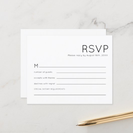 Budget Typografie Black White Wedding RSVP (Voorkant / Achterkant in situ)