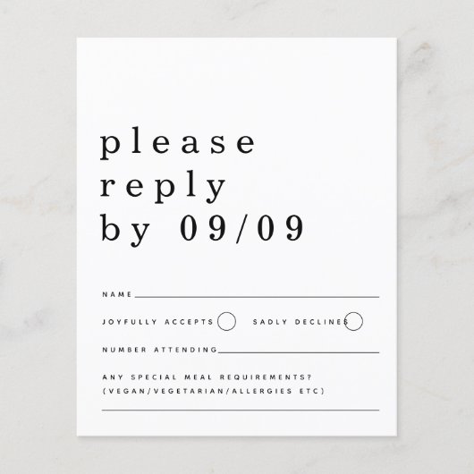 Budget Typografie Black White Wedding RSVP (Voorkant)