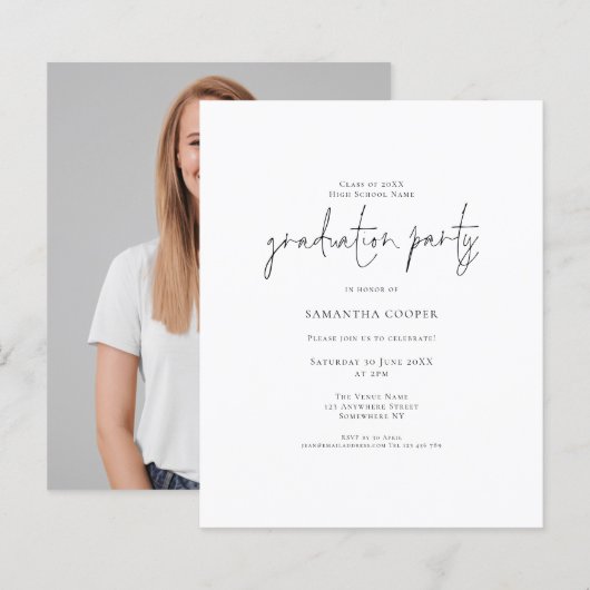 Budget Typografie Foto Afstudeerder Party Invitati (Voorkant / Achterkant)