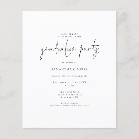 Budget Typografie Foto Afstudeerder Party Invitati (Voorkant)