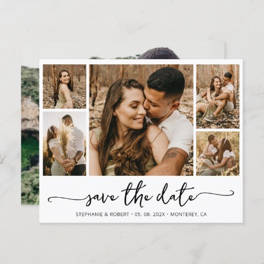 Budget Typografie Foto Bruiloft Save The Date (Voorkant / Achterkant)