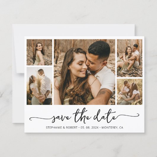 Budget Typografie Foto Bruiloft Save The Date (Voorkant)