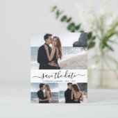 Budget Typografie Foto Bruiloft Save The Date Kaar (Staand voorkant)