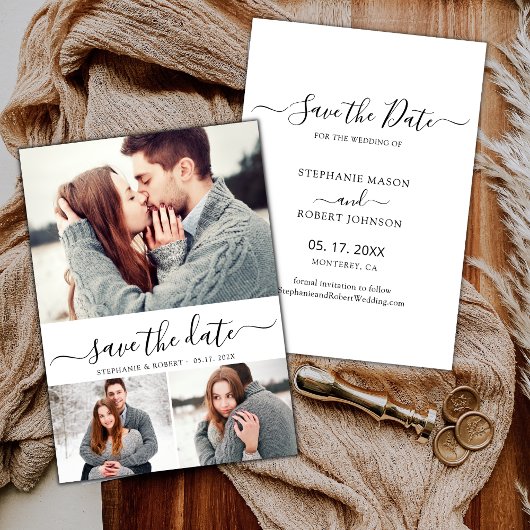 Budget Typografie Foto Bruiloft Save The Date Kaar