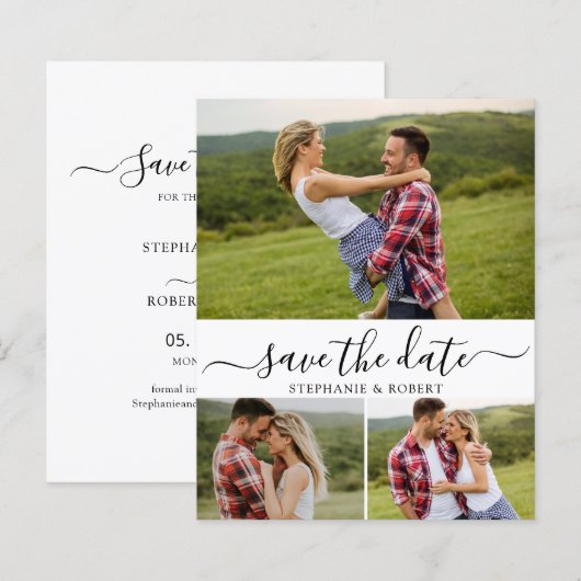 Budget Typografie Foto Bruiloft Save The Date Kaar (Voorkant / Achterkant)