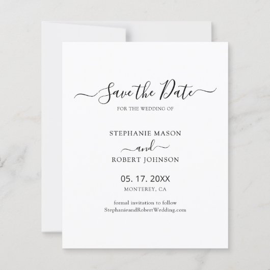 Budget Typografie Foto Bruiloft Save The Date Kaar (Achterkant)