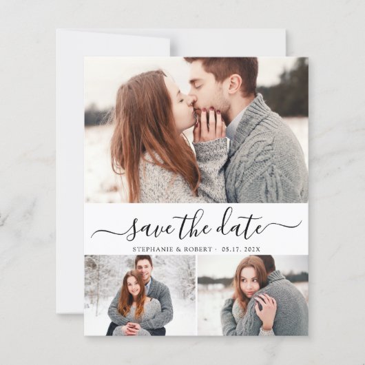 Budget Typografie Foto Bruiloft Save The Date Kaar (Voorkant)