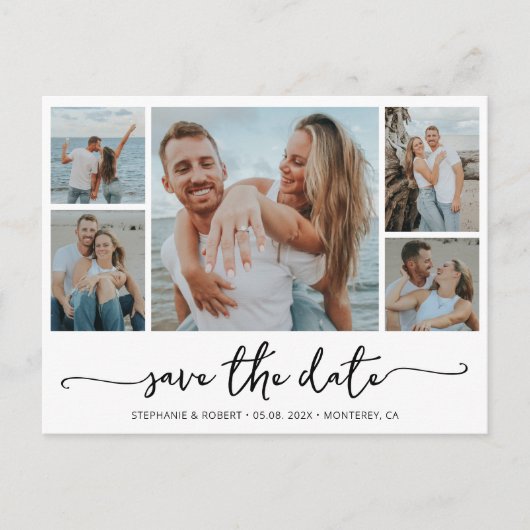 Budget Typografie Foto Bruiloft Save The Date Uitnodiging Briefkaart (Voorkant)