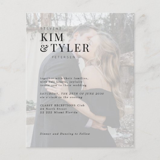 Budget typografie foto overlay bruiloft uitnodigin (Voorkant)