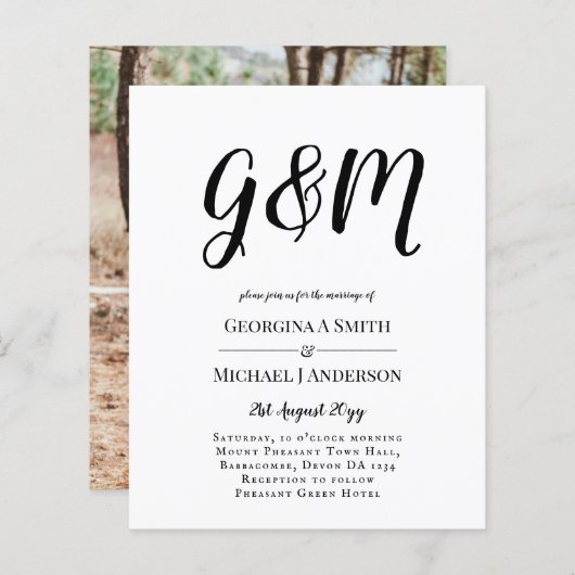 Budget Typografie foto Wedding INVITE (Voorkant / Achterkant)