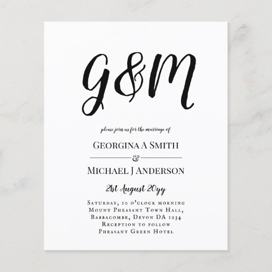 Budget  Typografie foto Wedding INVITE (Voorkant)