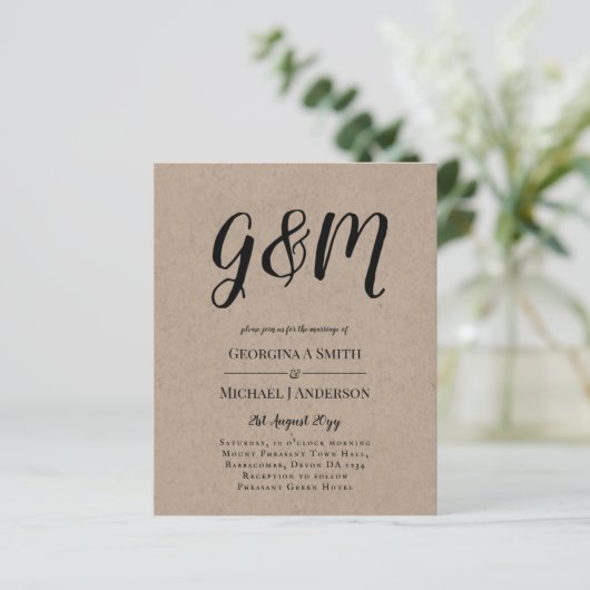 Budget  Typografie foto Wedding INVITE (Staand voorkant)