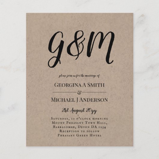 Budget  Typografie foto Wedding INVITE (Voorkant)