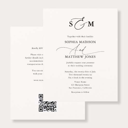 Budget Typografie Monogram Huwelijks QR-code Flyer