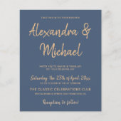 Budget typografie navy koperen bruiloft uitnodigin (Voorkant)