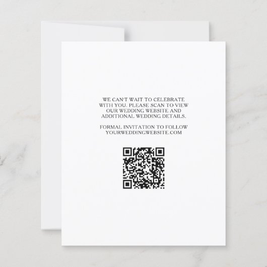 Budget Typografie Zwart QR Code Save the Date (Achterkant)
