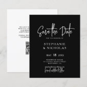 Budget Typografie Zwart QR Code Save the Date (Voorkant / Achterkant)