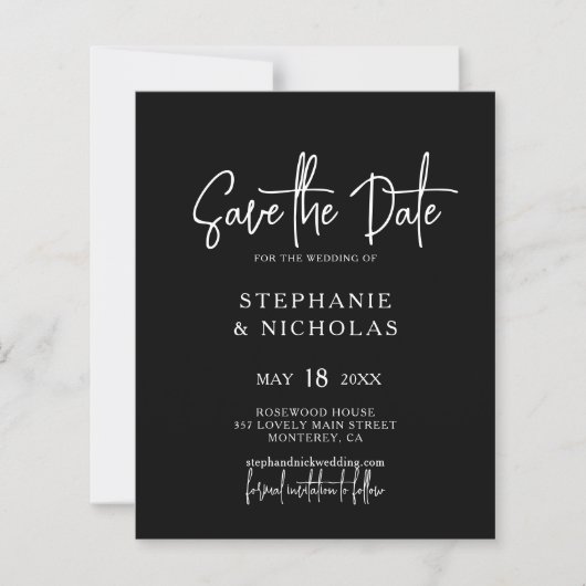 Budget Typografie Zwart QR Code Save the Date (Voorkant)