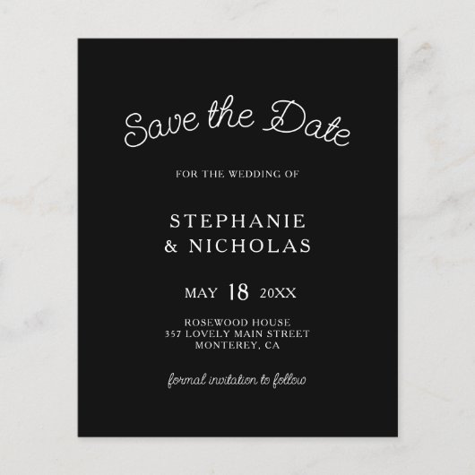 Budget Typografie Zwart QR Code Save The Date Flyer (Voorkant)