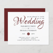 Budget TYPOGRAHY Wedding Invites - Burgundy Red (Voorkant / Achterkant)