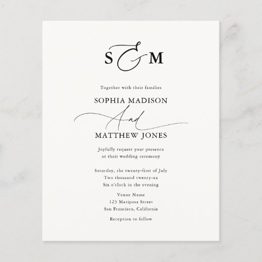 Budget Typography Monogram Wedding QR Code Flyer (Voorkant)