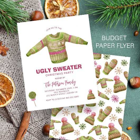Budget Ugly sweater Christmas party invitation Flyer