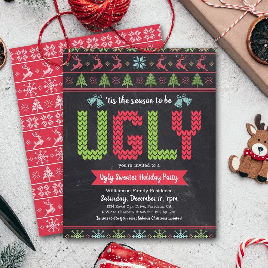Budget Ugly Sweater Kerstkerkbord Invite