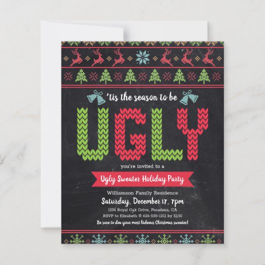Budget Ugly Sweater Kerstkerkbord Invite (Voorkant)