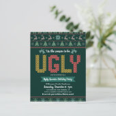 Budget Ugly Sweater Kerstparty Green Invite (Staand voorkant)