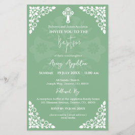 Budget Uitnodiging Bloemen Kruisdoop Sage Groen Flyer