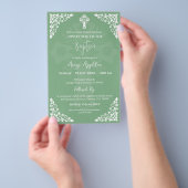 Budget Uitnodiging Bloemen Kruisdoop Sage Groen Flyer (Hand)