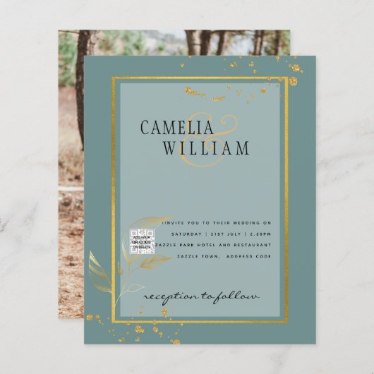 BUDGET Uitnodiging tot bruiloft foto's opslaan Dat (Voorkant / Achterkant)