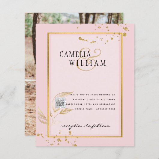 BUDGET Uitnodiging tot bruiloft foto's opslaan Dat (Voorkant / Achterkant)