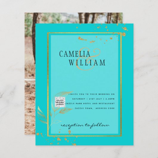 BUDGET Uitnodiging tot bruiloft foto's opslaan Dat (Voorkant / Achterkant)